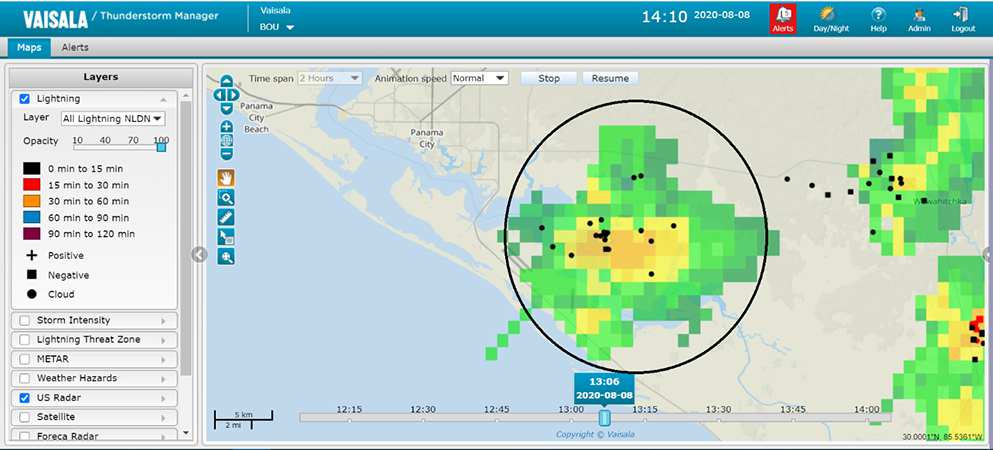 Vaisala Thunderstorm Manager display