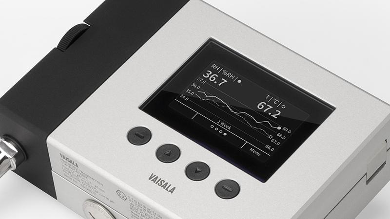 Intrinsically Safe Humidity and Temperature Transmitter Series HMT370EX, closeup of display.