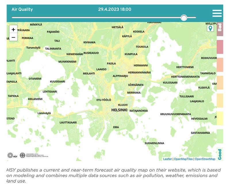 HSY publishes a current and near-term forecast air quality map